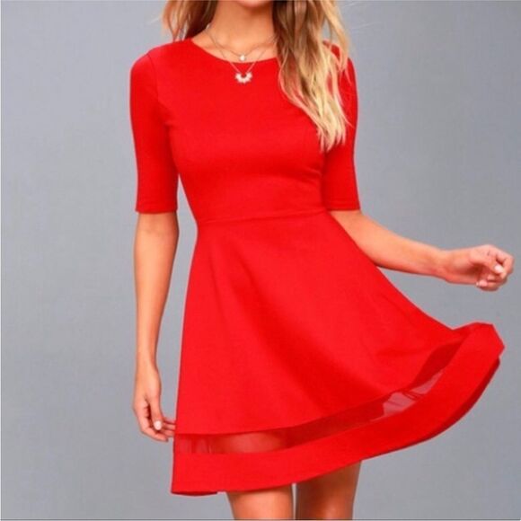 Lulus Sheer Factor Red Mesh Skater Mini Dress| Size M - Picture 1 of 8